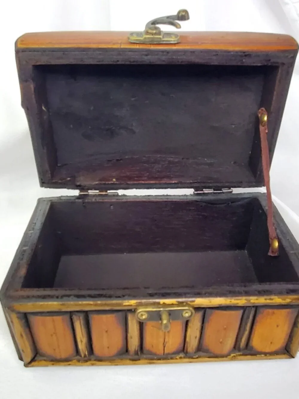 VTG Split Bamboo & Wood Jewelry Trinket Box Treasure Chest Hinged Lid Clasp